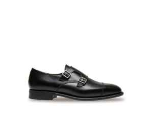 Black Calf Leather Double Monk Strap Shoe For Men