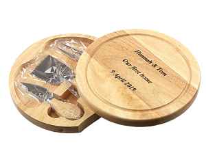 *SECONDS* Personalisable 19cm Round Cheeseboard Gift Set with tools