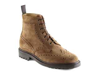 Mens Brogue Boot in Suede with rubber sole