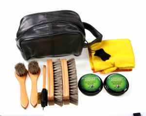 Shoe Shine kit in real leather bag with wax polish by Cathcart Elliot
