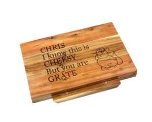 Personalisable Rustic Large Acacia Wood Cheese Board Set 36cm x 24cm