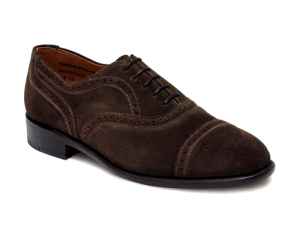 MOORGATE Mens Dark Brown Semi-Brogue Pinner Suede Oxford Shoes