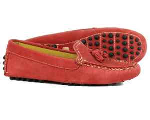 SALCOMBE Ladies Red Suede Driving Loafer with Tassels by orca Bay