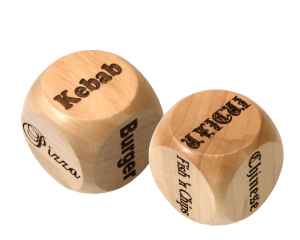 50mm Engraved Beech Wood Takeaway Decision Dice - for food lovers