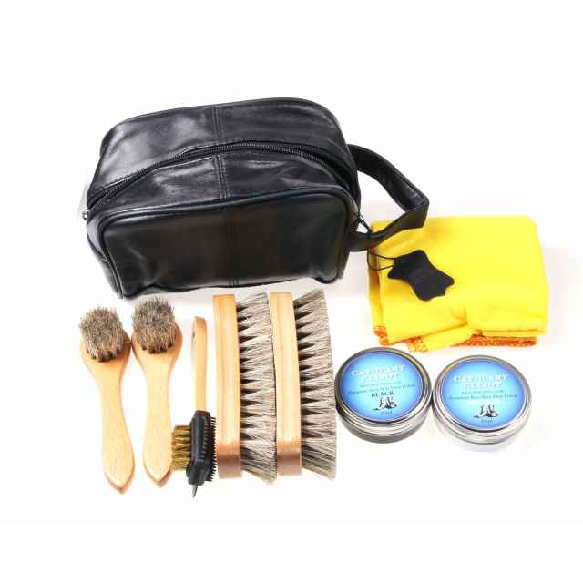 Beeswax Shoe Shine Kit in Leather Bag