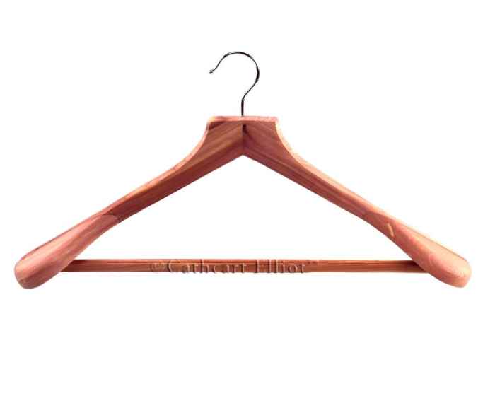 Personalisable cedar wood suit and jacket hanger by Cathcart Elliot